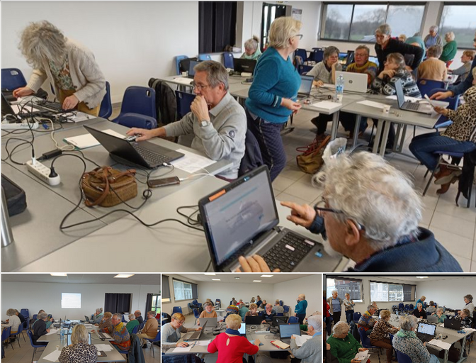 Vue de la salle de formation avec les stagiaires qui travaillent et les formateurs qui se déplacent pour les accompagner.